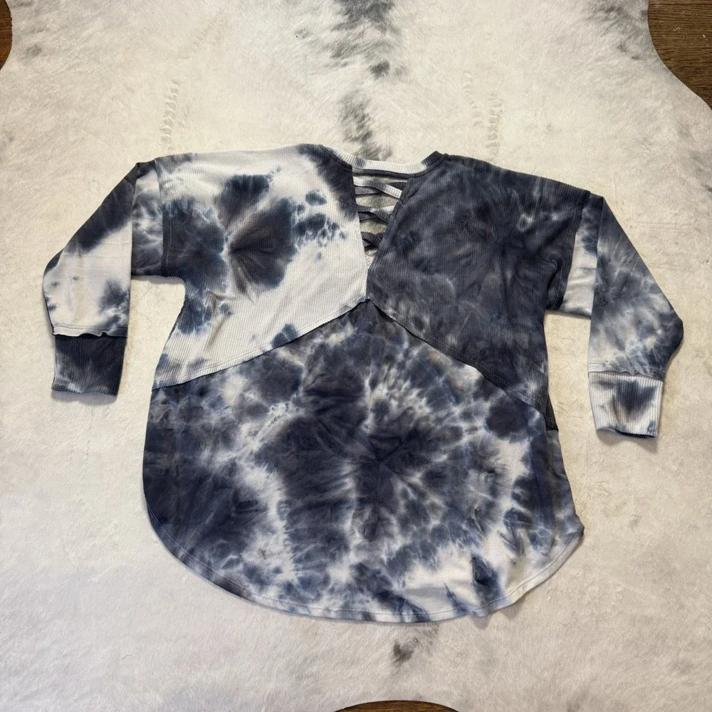Ashley Stewart Top Womens Size 22/24 Blue Tie Dye Plus Size Boho Blouse